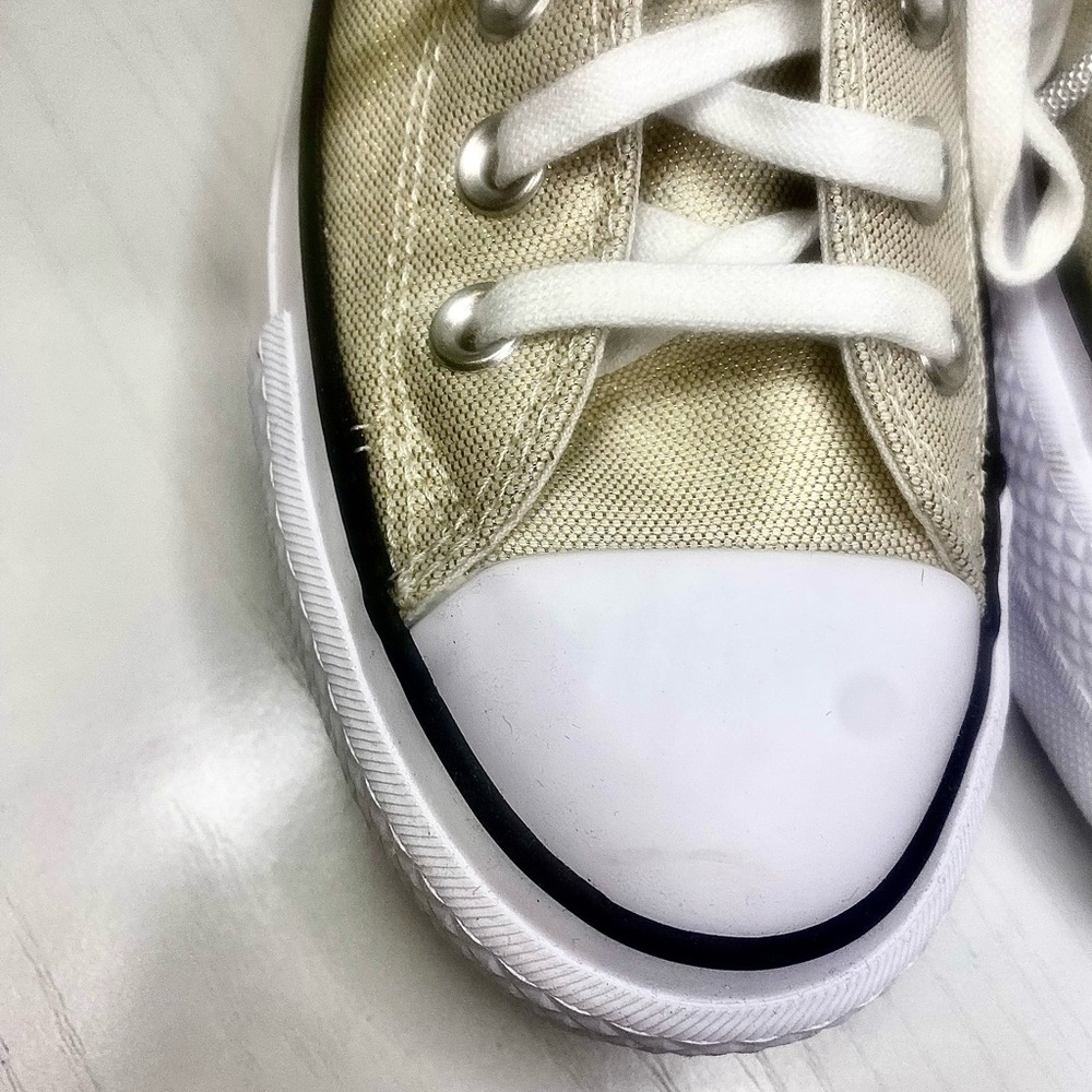 Converse Women's All Star Ox Lift Gold/Cream Sparkling Canvas Platform Sneakers - Picture 15 of 16